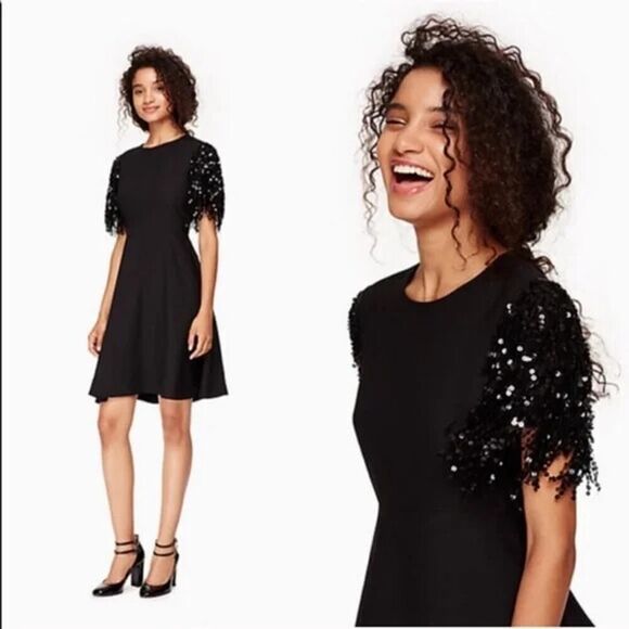 Kate Spade New York Sequin Fringe Swing black cocktail party Dress US 2 - Picture 1 of 8